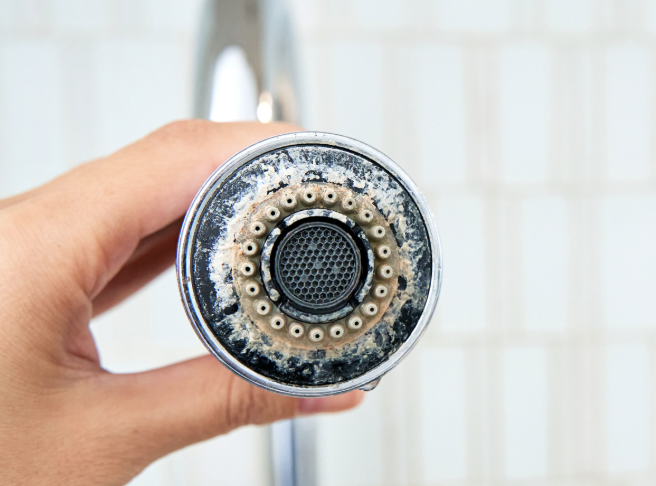 hardened buildup in fixture needs water softener installation Cedar City